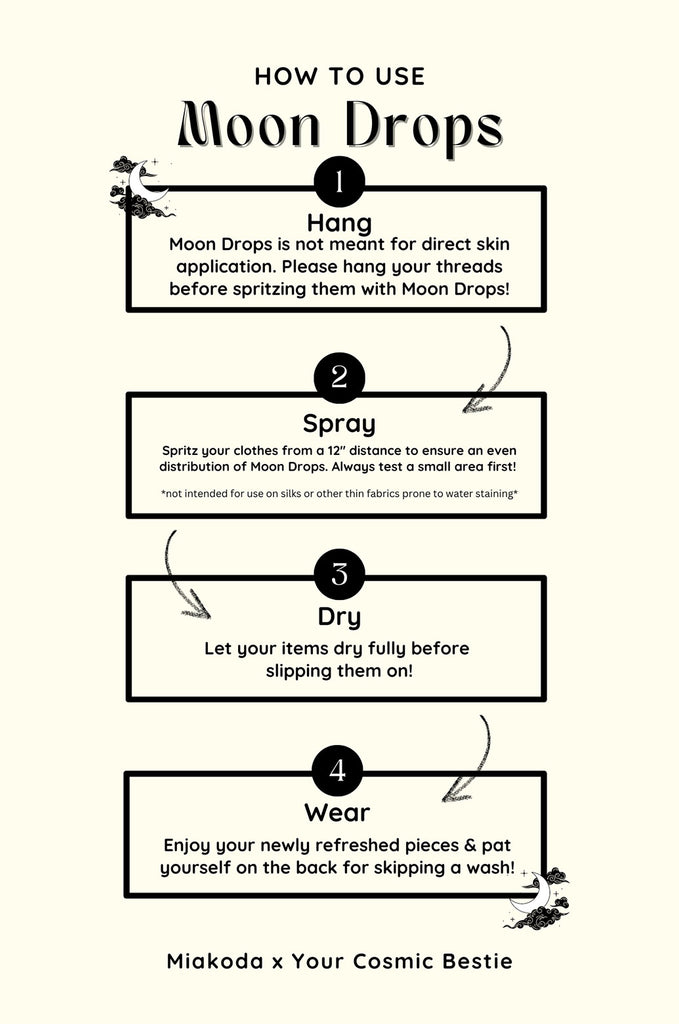 Miakoda Moon Drops clothes refreshing mist list of uses. 