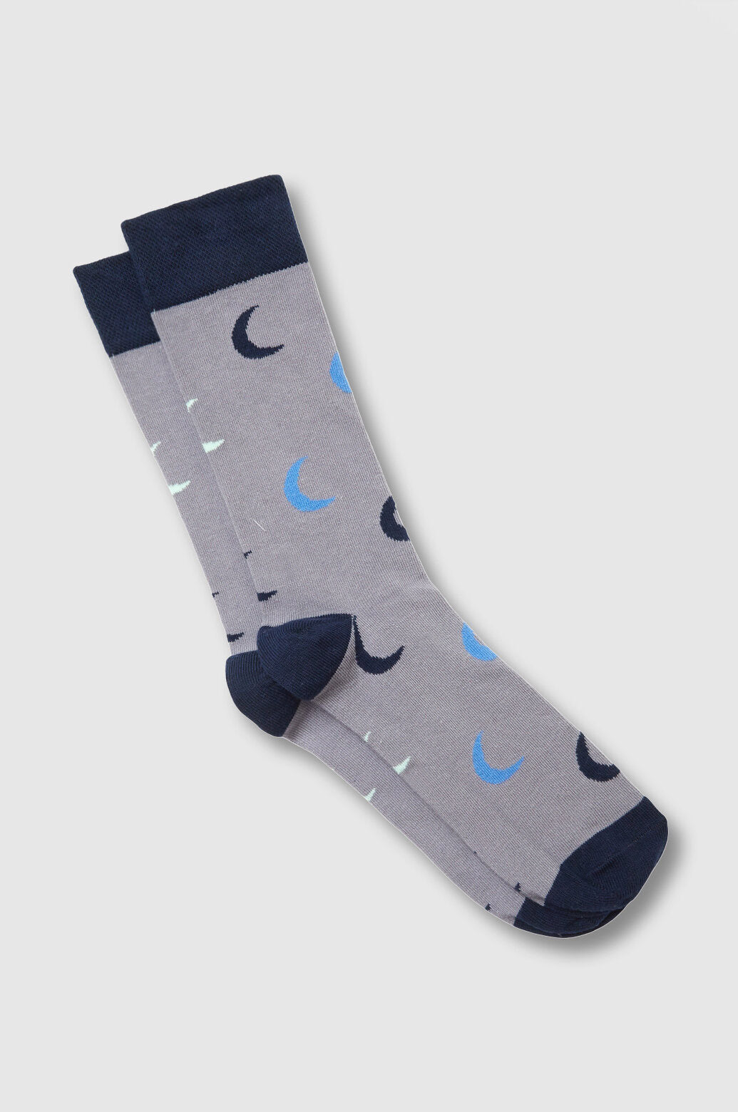 Grey and blue Miakoda unisex Moon socks. 