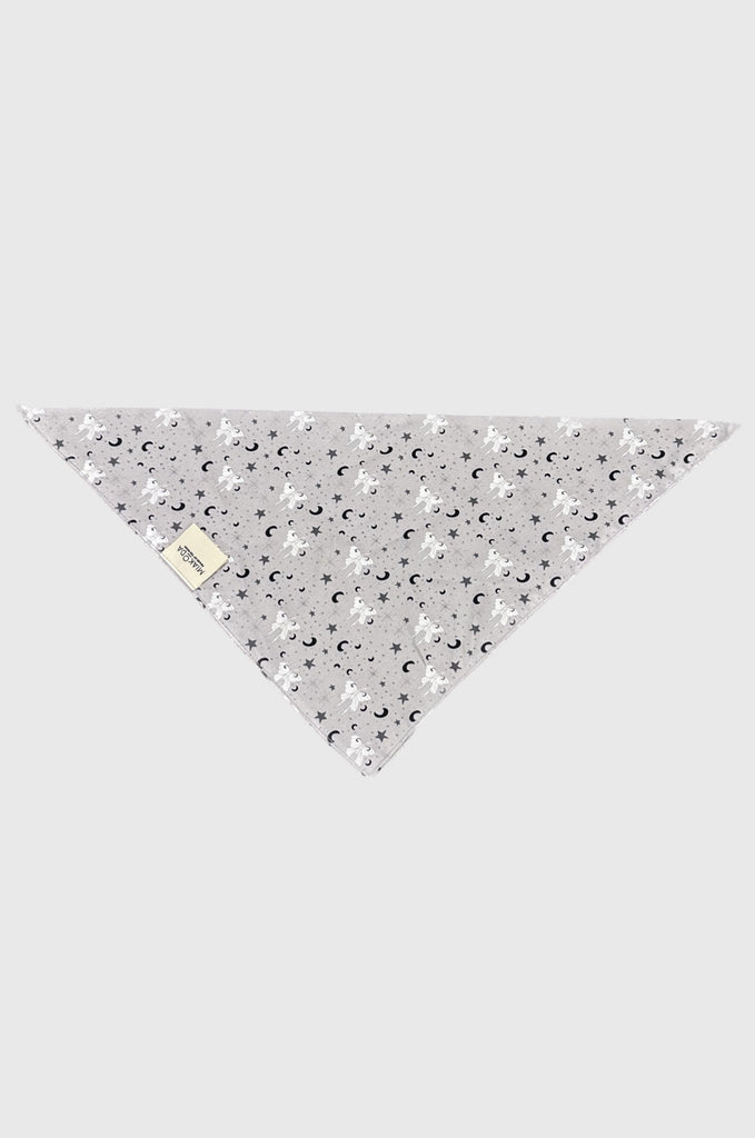 Grey print pet bandana by Miakoda. 