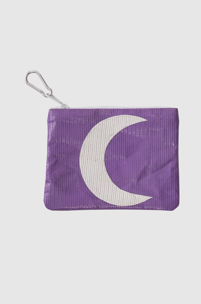 Purple RMG x MIAKODA Mini Moon Pouch with white moon. 