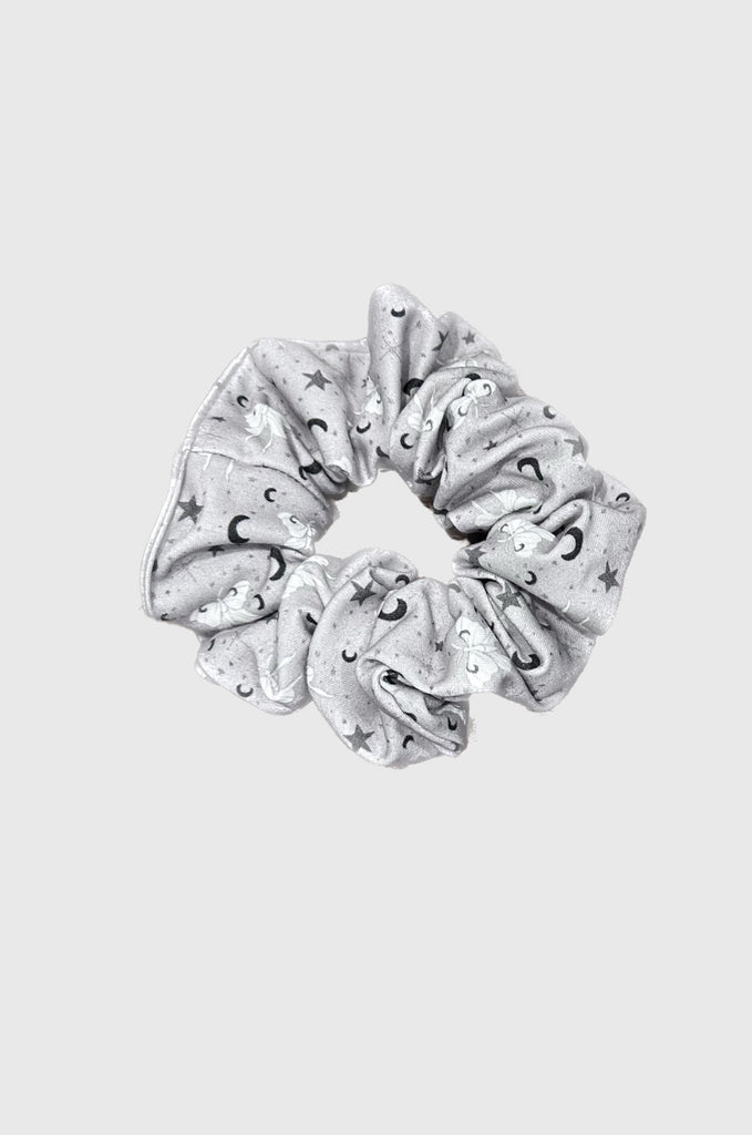 Grey print scrunchie by Miakoda. 
